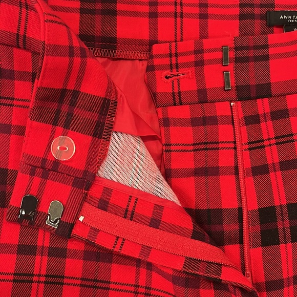 Ann Taylor Red Black Plaid Flare Pants, Size 10 - Picture 6 of 16